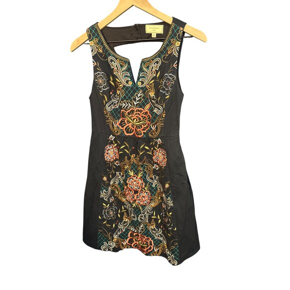 Anthropologie Moulinette Soeurs Embroidered Black Dress Size 4 Sleeveless Cutout - Picture 2 of 6